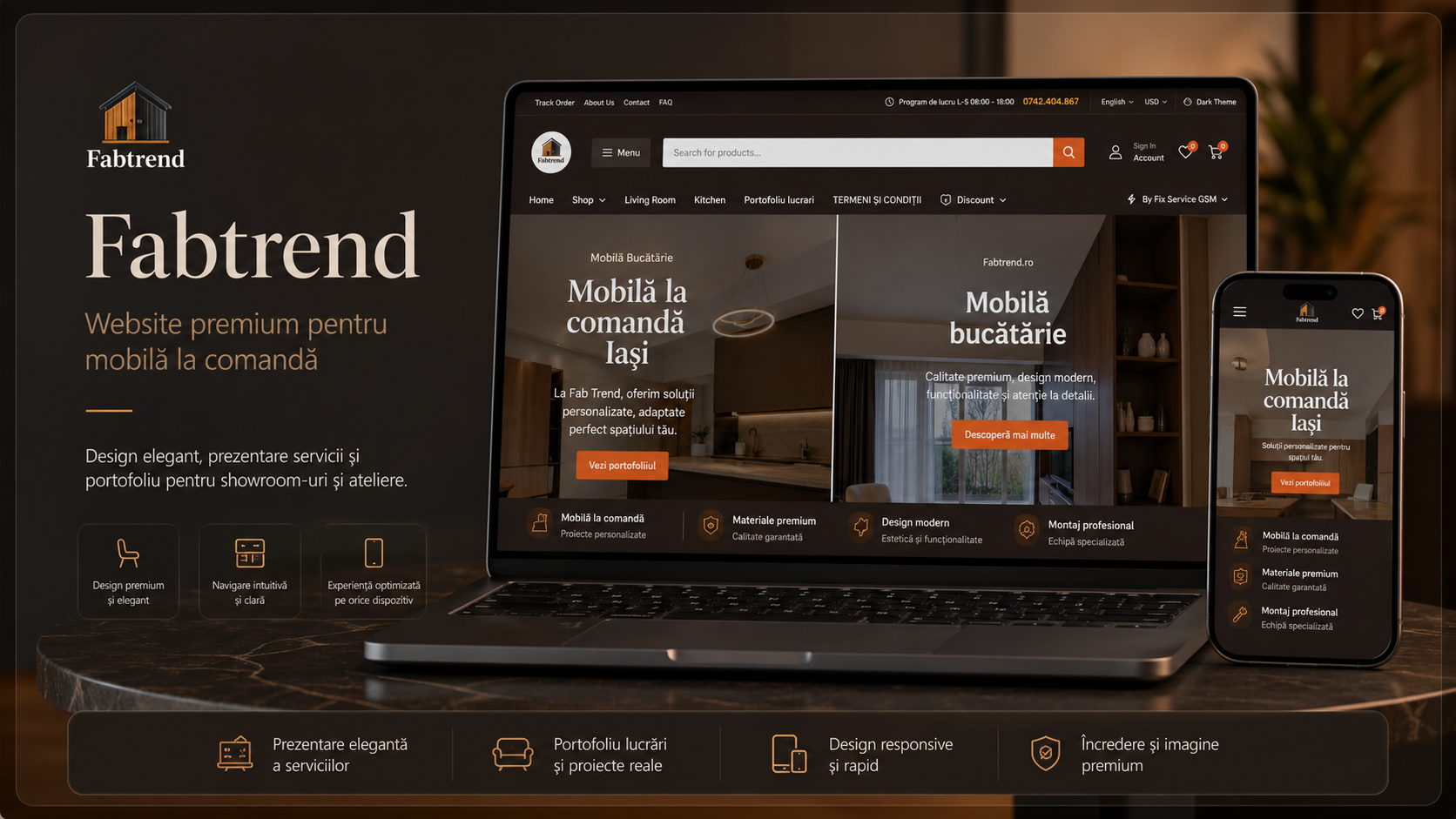 site web design pentru mobila la comanda Fabtrend Iasi